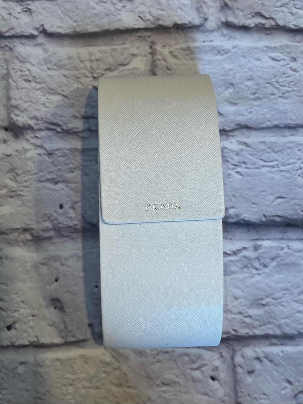 Prada sunglasses case ivory cream silver hard shell box designer sunnies